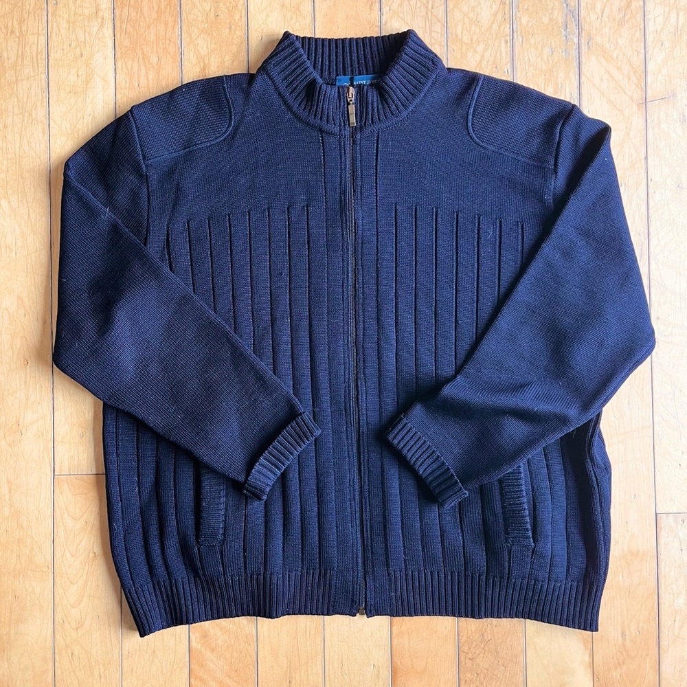 Saint James Wool Model Calypso Dark Navy Blue Zip-Up Sweater Size XL